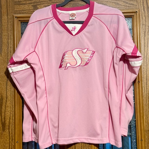 Cfl Tops - 🇨🇦 EUC Saskatchewan Roughriders Women's Pink Jersey